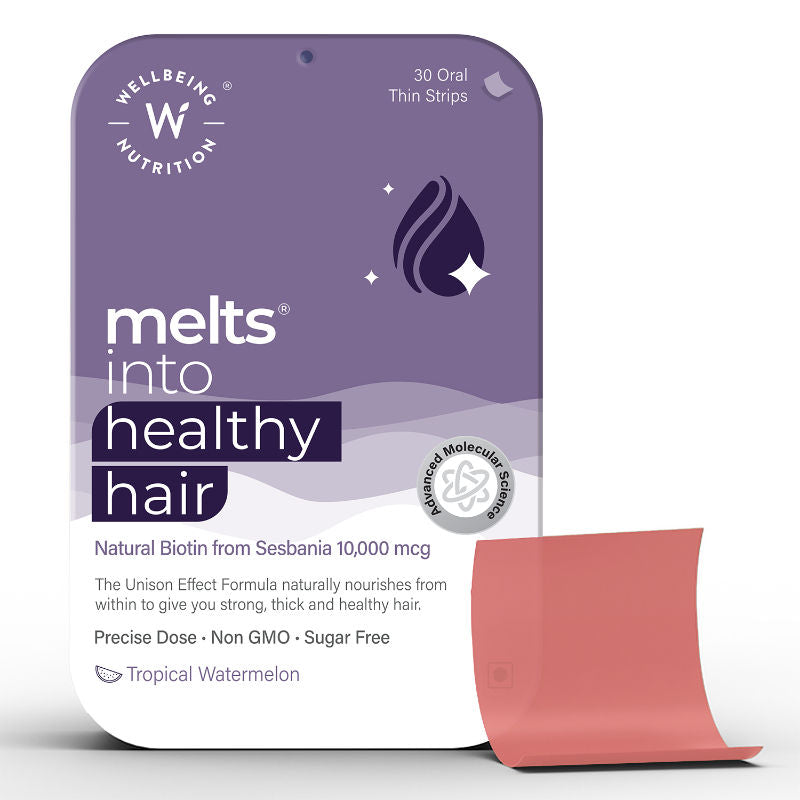 Wellbeing Nutrition Melts Healthy Hair, Biotin, Stronger, Shinier Hair, Watermelon Flavour