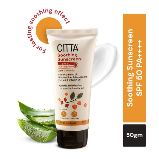 CITTA Soothing & Moisturizing Sunscreen SPF50PA+++ No Whitecast, Non-Greasy for all skin types