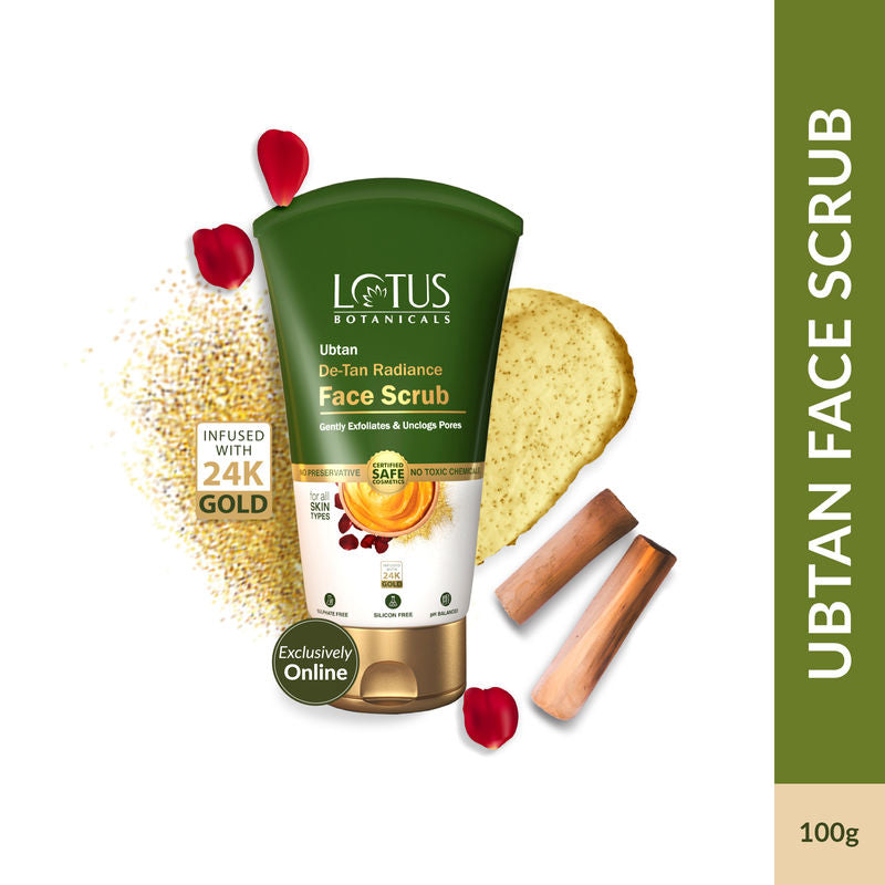 Lotus Botanicals Ubtan De-Tan Radiance Face Scrub ,Infused with 24K Gold For Gentle Exfoliation