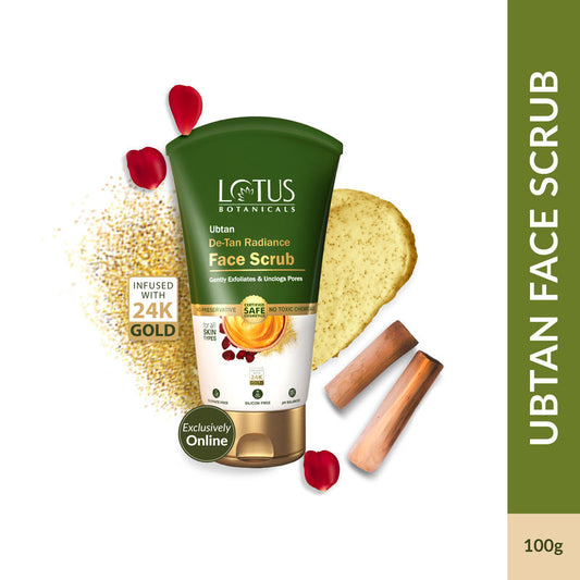 Lotus Botanicals Ubtan De-Tan Radiance Face Scrub ,Infused with 24K Gold For Gentle Exfoliation