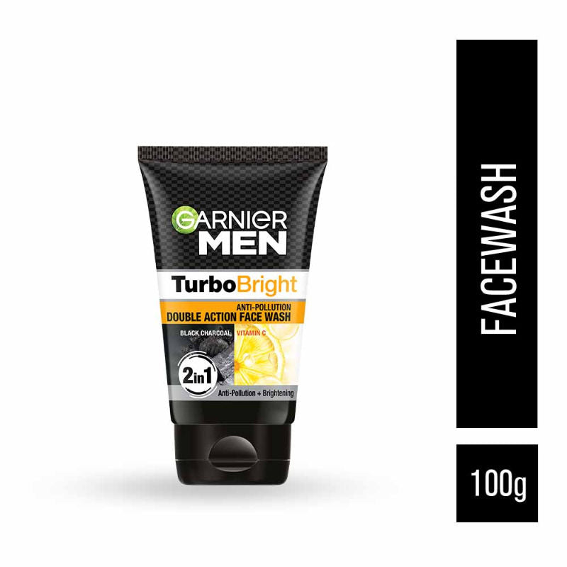 Garnier Men Turbo Bright Double Action Face Wash, Deep Cleansing Anti Pollution Face Wash