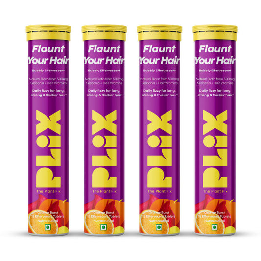 Plix Heavenly Hair With Natural Biotin Tablets - Orange Flavour - Pack of 4