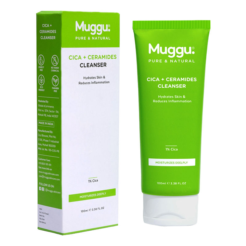 Muggu Skincare Cica + Ceramides Cleanser for Dry & Sensitive Skin with 1% Cica