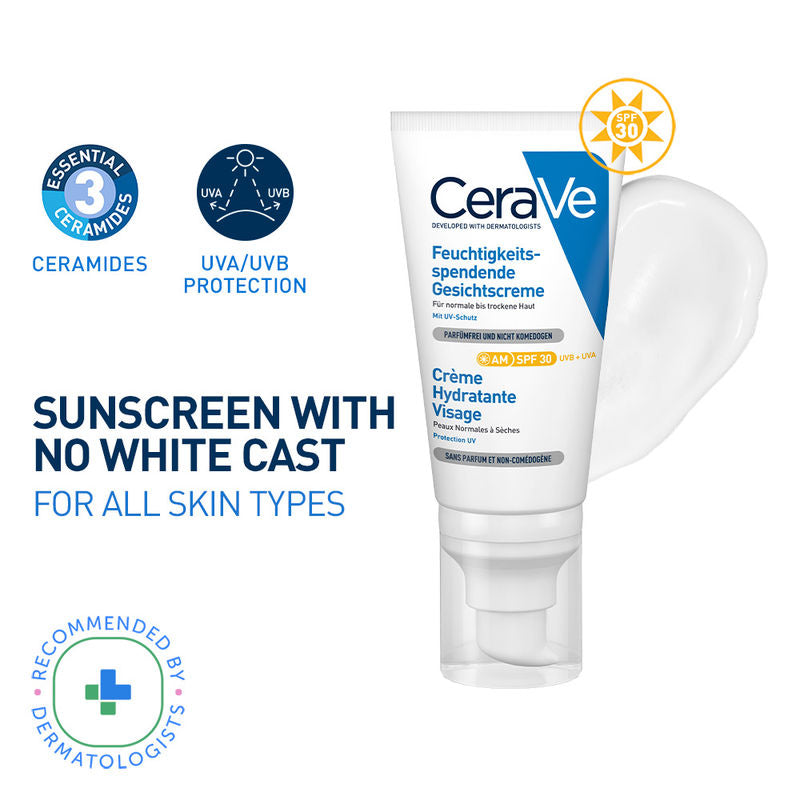 CeraVe AM Facial Moisturizing Lotion With Sunscreen SPF 30 UVB + UVA, Dermatologist Recommended Day Cream
