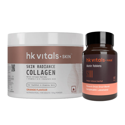HealthKart HK Vitals Skin Radiance Collagen (Orange) + Biotin Tablets Combo Pack