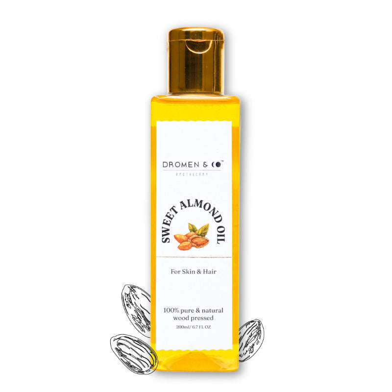 Dromen & Co Sweet Almond Oil 100% Pure & Natural Wood Pressed Oil for Glowing Skin & Hair Growth (200ML)