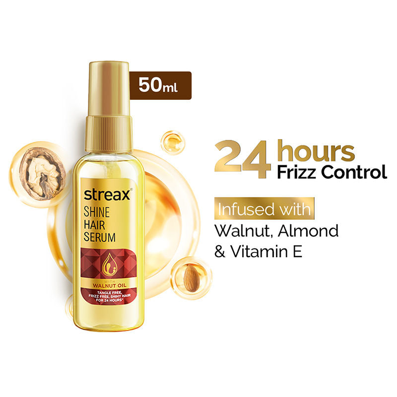 Streax Hair Serum Vitalized with Walnut Oil, For Hair Smoothening & Shine, For Dry & Frizzy Hair