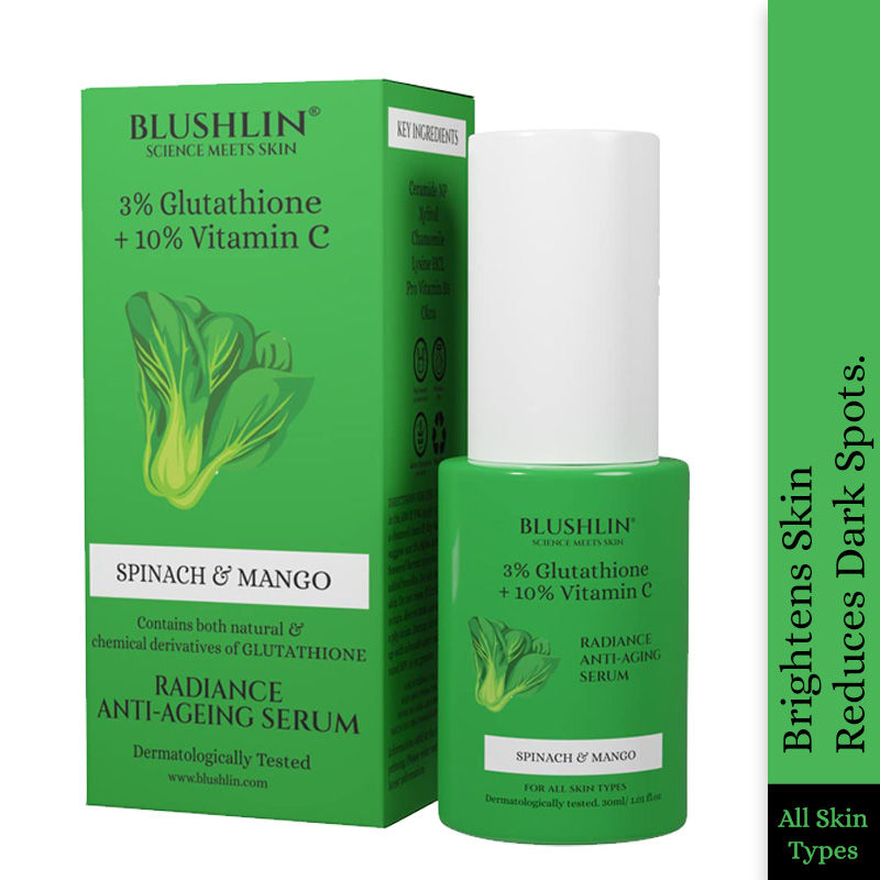 BLUSHLIN Spinach & Mango Radiance Anti-Ageing Face Serum With 3% Glutathione + 10% Vitamin C