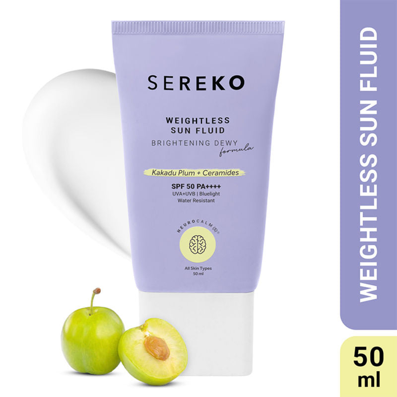 Sereko Weightless Sun Fluid Face Sunscreen SPF 50 PA++++Brightening Dewy formula UVB-UVA Protection