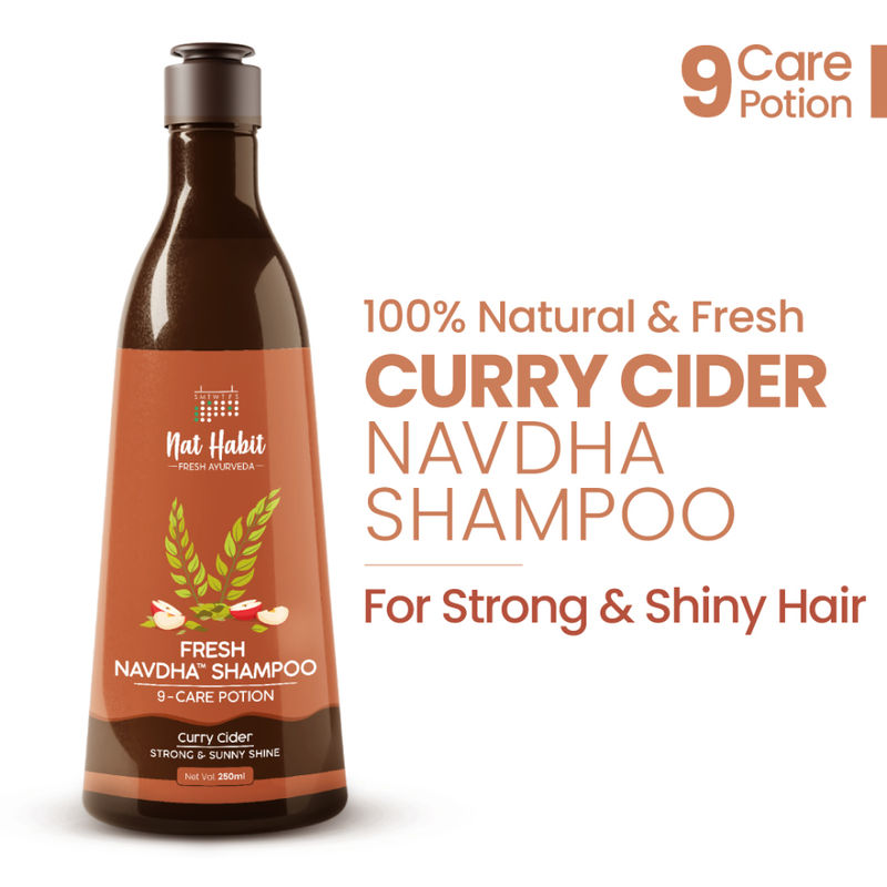 Nat Habit Curry Cider Navdha Shampoo For Soft And Shiny Hair, Sulphate Free Shampoo And Conditoner