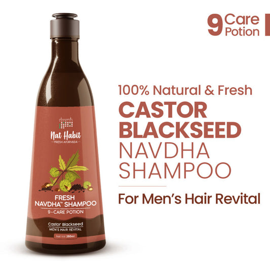 Nat Habit Castor Blackseed Navdha Shampoo, Sulphate Free Shampoo For Manageable Hair, Men'S Revital