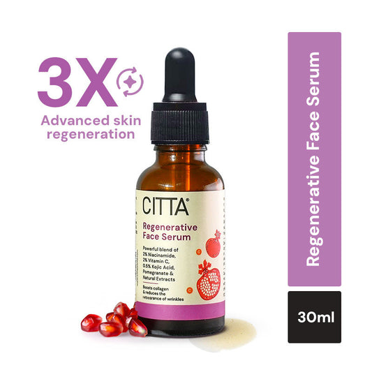 CITTA Regenerative Face Serum For Lines, Wrinkles, Dullness With Saffron, Vit C, Kojic Acid