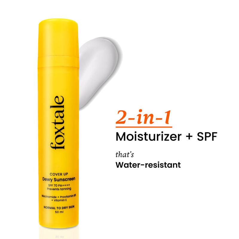 Foxtale Dewy Sunscreen SPF 70 PA++++ With Niacinamide + Provitamin B5 + Vitamin E