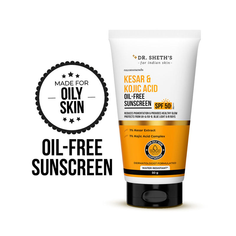 Dr. Sheth'S Kesar & Kojic Acid Oil Free Sunscreen Spf 50+ Pa++++ Reduces Pigmentation, For Oily Skin