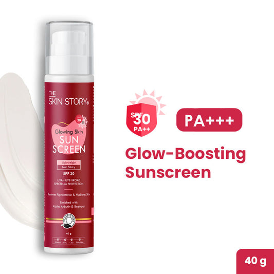 The Skin Story Beetroot Glowing Skin Face Sunscreen SPF 30 PA++ For Sun Tan Dark Spots Pigmentation