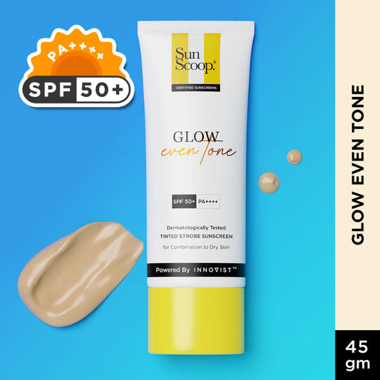 SunScoop Glow Even Tone Cream Face Sunscreen SPF 50+ PA++++, Broad Spectrum, Tinted, & No White Cast