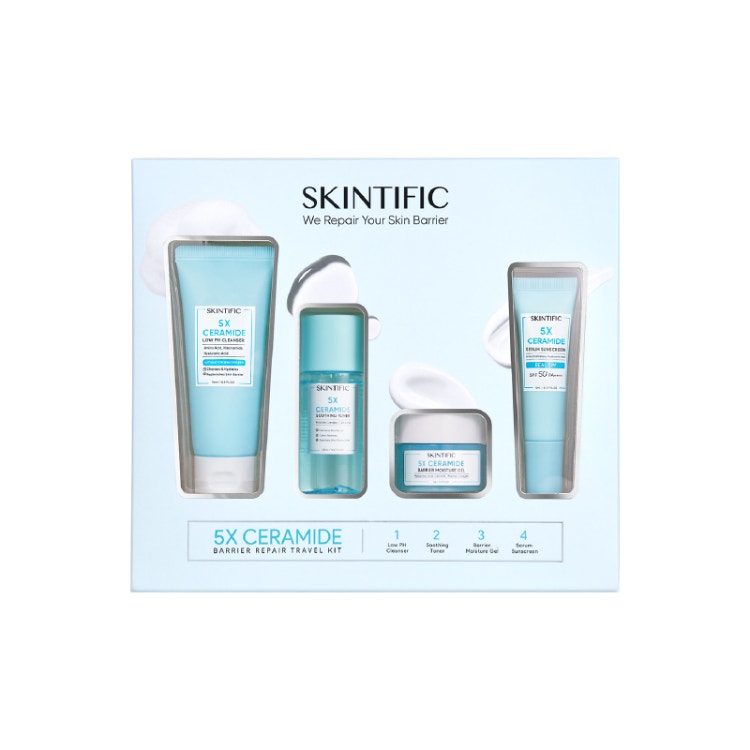 Skintific 5X Ceramide Barrier Travel Kit# (5X Ceramide Fw15Ml + Soothing Toner20Ml + Moisture Gel 6G + Sunblock 5Ml)