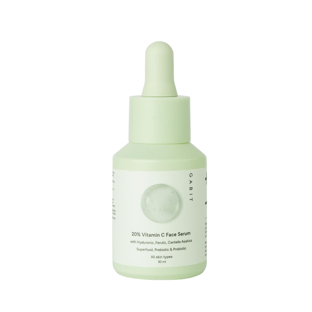 GABIT 20% VITAMIN C BRIGHTENING SERUM FOR DARK SPOTS, DULL & TANNED SKIN WITH HYALURONIC & FERULIC (30ML)