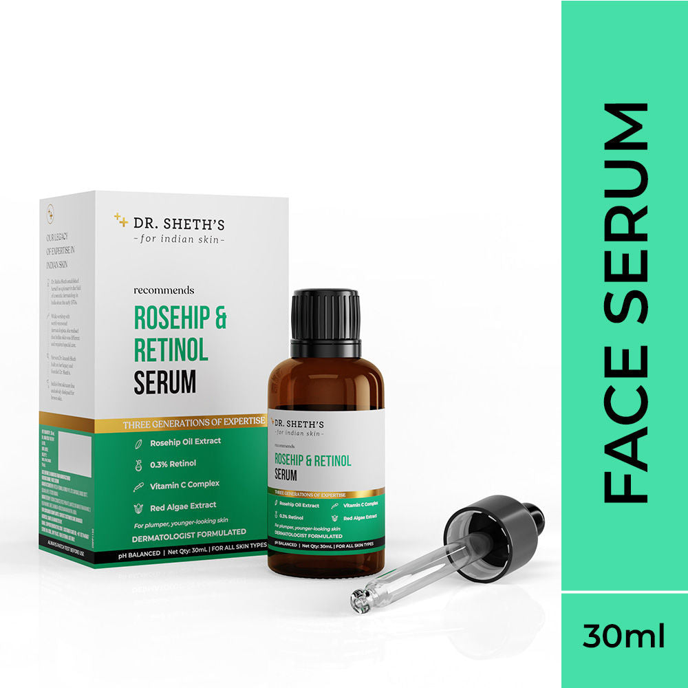 Dr. Sheth's Rosehip and Retinol Serum with 0.3% Retinol for Anti-Aging and Wrinkle Reduction