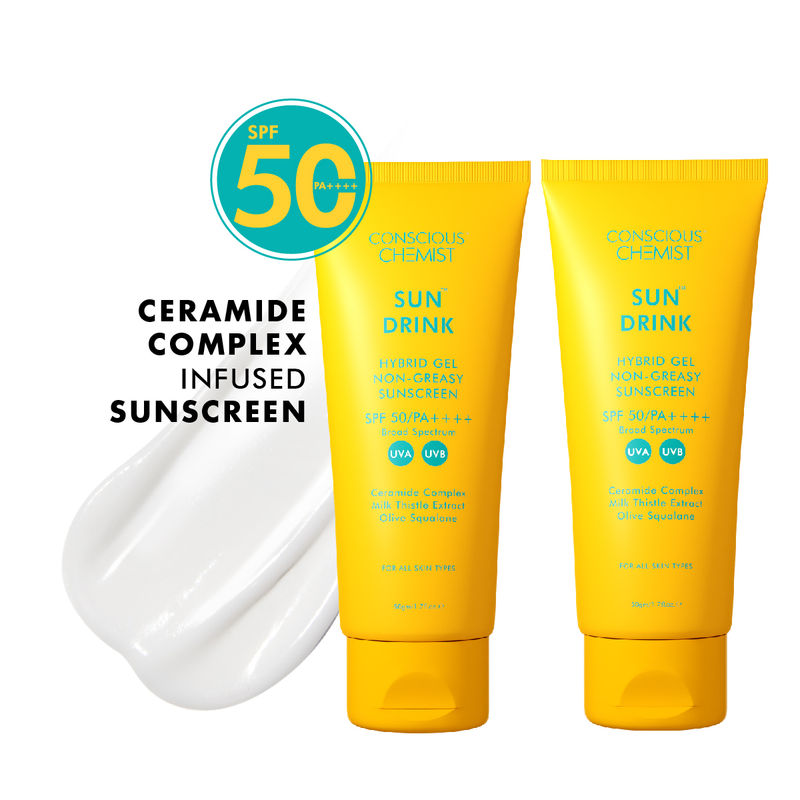 Conscious Chemist Sun Drink Hybrid Lightweight Gel Sunscreen SPF50 PA++++ Super Saver - Pack Of 2