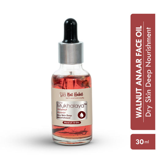 Nat Habit Pure Walnut Anaar Face Oil For Dry Skin, Deep Nourishment Facial Oil Mukhalaya & Wheatgerm