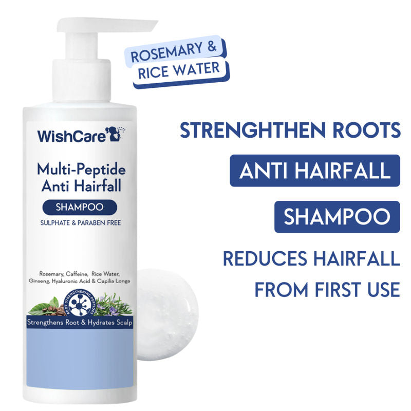 WishCare Multi Peptide Anti Hairfall Shampoo - Rice Water, Rosemary, Capilia Longa, HA & Caffeine