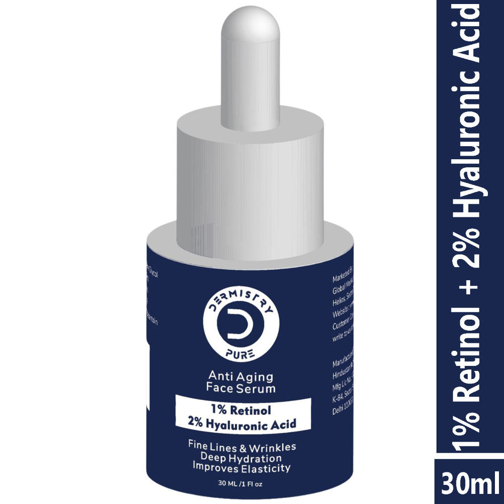 DERMISTRY 1% Retinol Hyaluronic Acid Anti Aging Night Moisturizer Face Serum for Fine Lines Wrinkles (30ML)