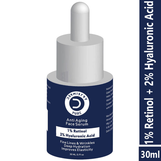DERMISTRY 1% Retinol Hyaluronic Acid Anti Aging Night Moisturizer Face Serum for Fine Lines Wrinkles (30ML)