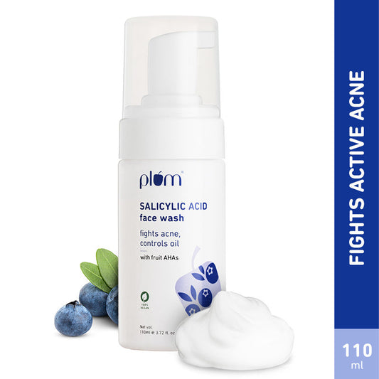 Plum 1% Salicylic Acid Foaming Face Wash - Fights Active Acne & Controls Oil For Smooth Skin