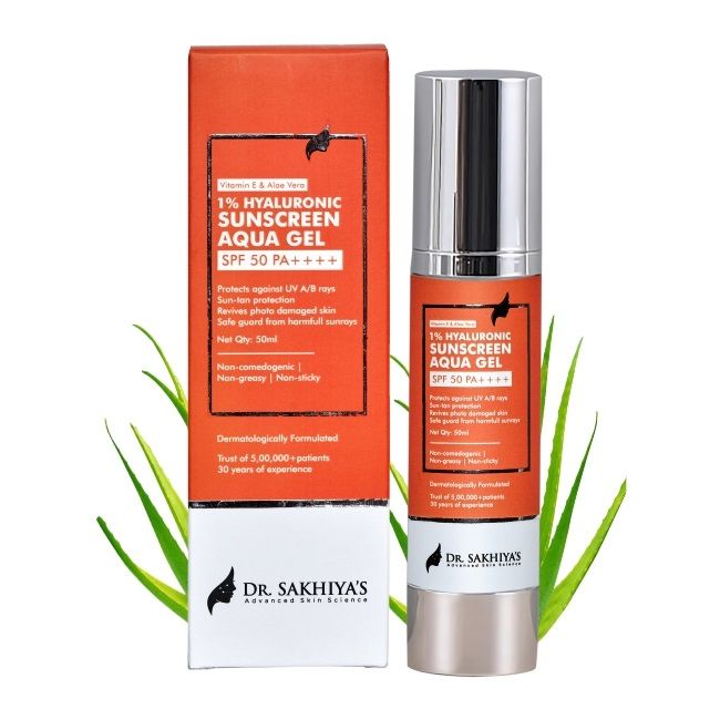 Dr. Sakhiya 1% Hyaluronic Aqua Gel Sunscreen Hydrating SPF 50 PA++++ for Sensitive Skin