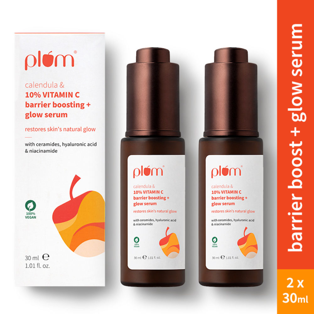 Plum 10% Vitamin C Barrier Boosting + Glow Serum with Calendula for Glowing Skin - Pack of 2