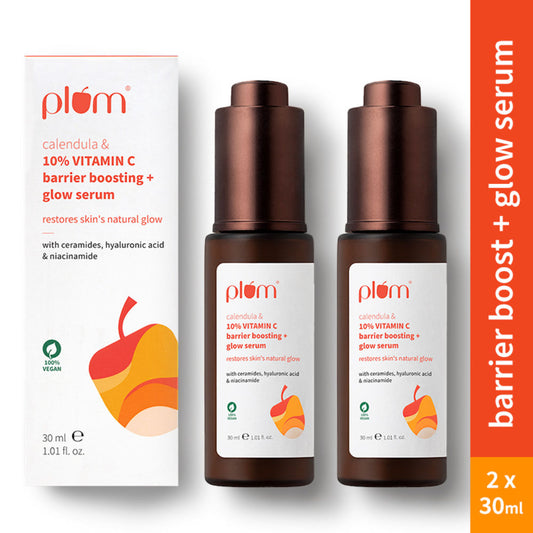 Plum 10% Vitamin C Barrier Boosting + Glow Serum with Calendula for Glowing Skin - Pack of 2