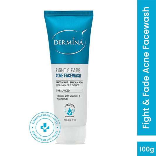 DERMINA Fight & Fade Acne Facewash With Glycolic & Salicylic Acid For Acne Free Skin - All Skin Type