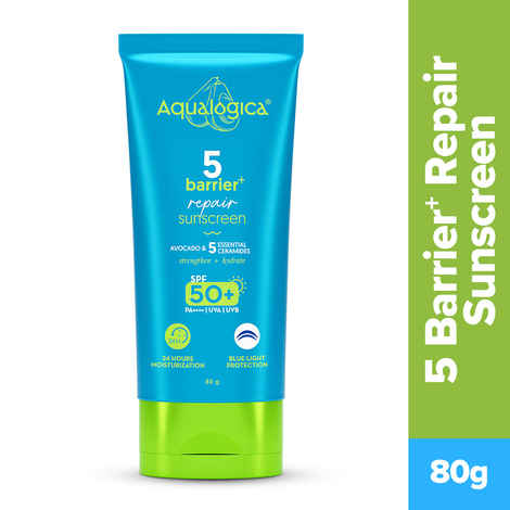 Aqualogica 5 Barrier+ Repair Sunscreen with Avocado & 5 Essential Ceramides - SPF 50 PA++++ | UVA/B & Blue Light Broad Spectrum Protection | 80 gm