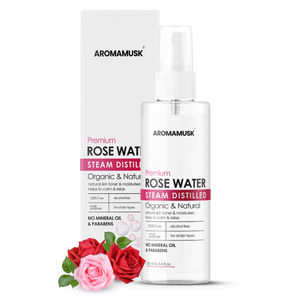 AromaMusk 100% Organic & Natural Premium Rose Water For Face & Skin (100 ml) (No Alcohol, Chemical & Paraben Free)