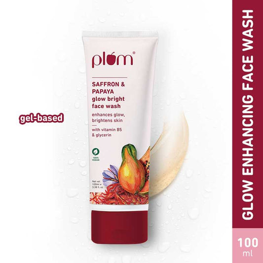 Plum Saffron & Papaya Glow Bright Gel Face Wash For Daily Use - Fights Dullness & Evens Skin Tone