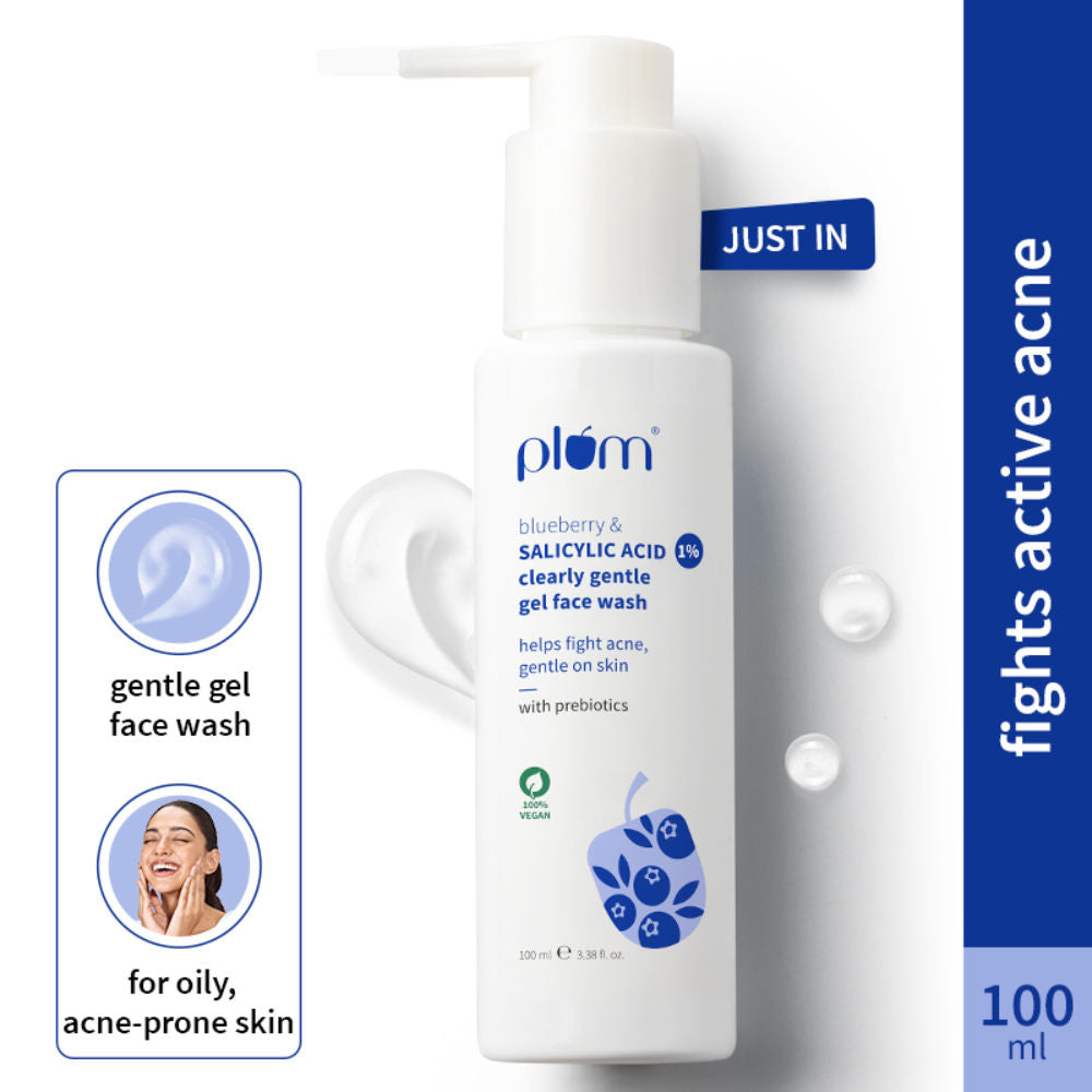Plum 1% Salicylic Acid & Blueberry Clearly Gentle Gel Face Wash, For Acne Prone & Oily Skin