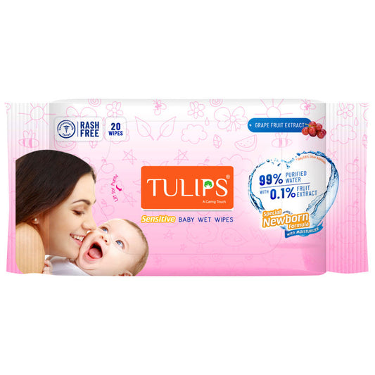 Tulips Sensitive Baby Wet Wipes - 20 Pcs