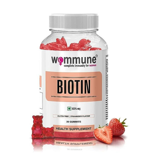 Wommune Biotin Gummies For Skin Care, Hair Growth & Nails - Strawberry Flavour