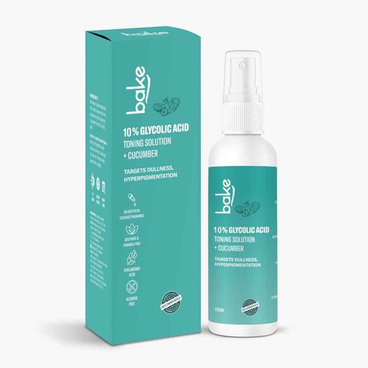 BAKE 10% Glycolic Acid Toner with Hyaluronic Acid for Pigmentation, Tan Removal & Pore Tightening | For Combination skin, Oily, Acne Prone skin 100ml