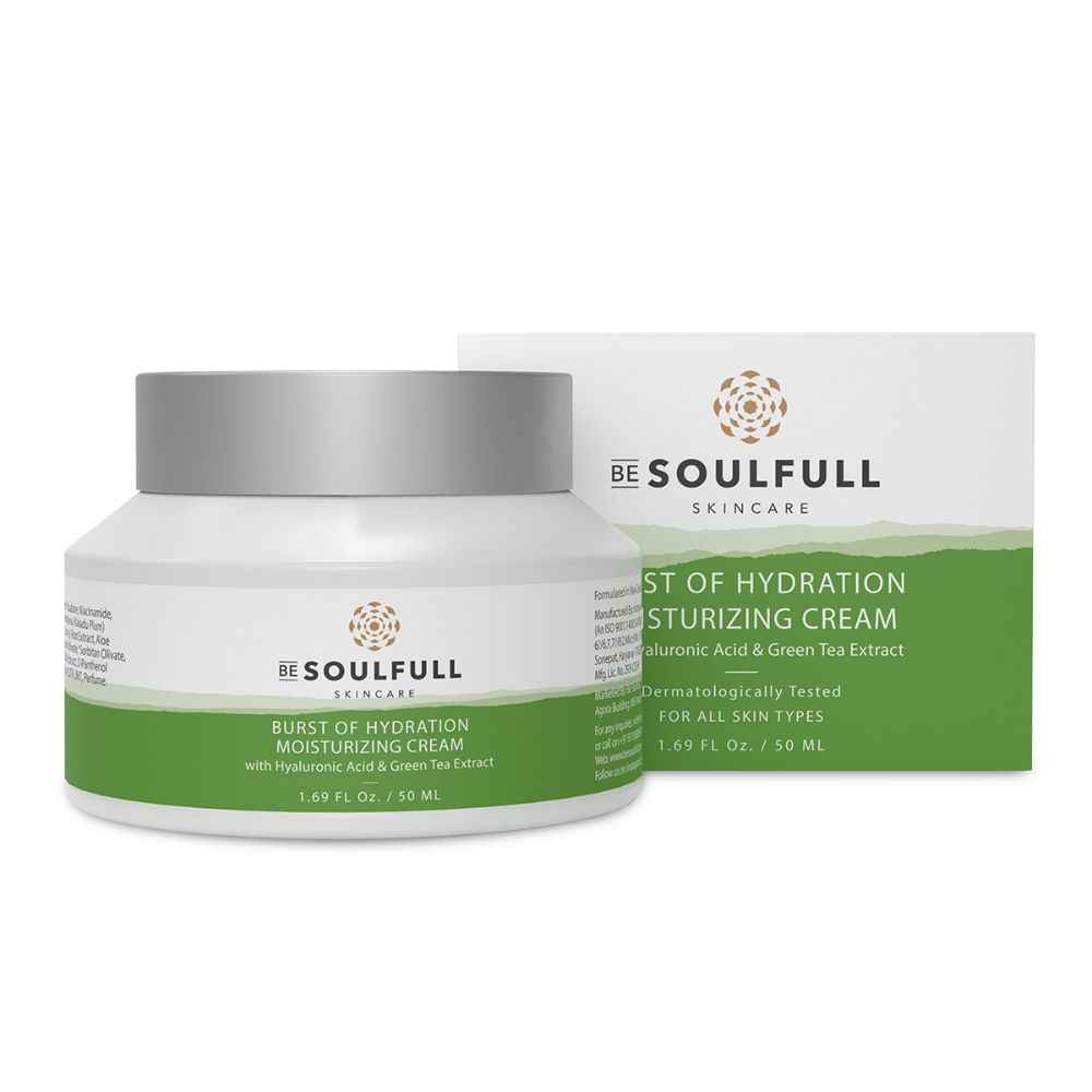 Be Soulfull Moisturizing Cream | Moisturizer with Hyaluronic Acid, Green Tea, Pomegranate & Willow Bark Extract | Hydrates, Nourishes, Treats & Calms Skin I For Men & Women - 50 gm