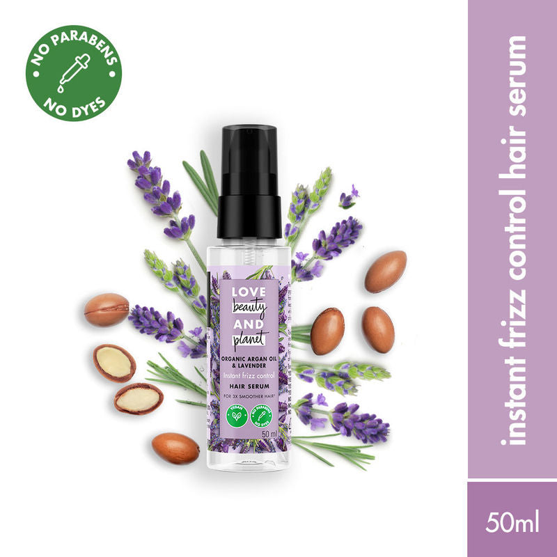 Love Beauty & Planet Argan Oil & Lavender Hair Serum For Smooth Frizz-Free Hair
