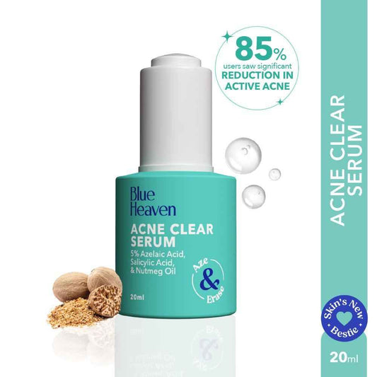 Blue Heaven Acne Clear Face Serum for Women with 5% Azelaic Acid +1% Salicylic Acid + 0.5% Nutmeg oil | Removes Black and White Heads | Acne Treatment & Pore Minimizing Face Serum for acne and dark spots 20 ml