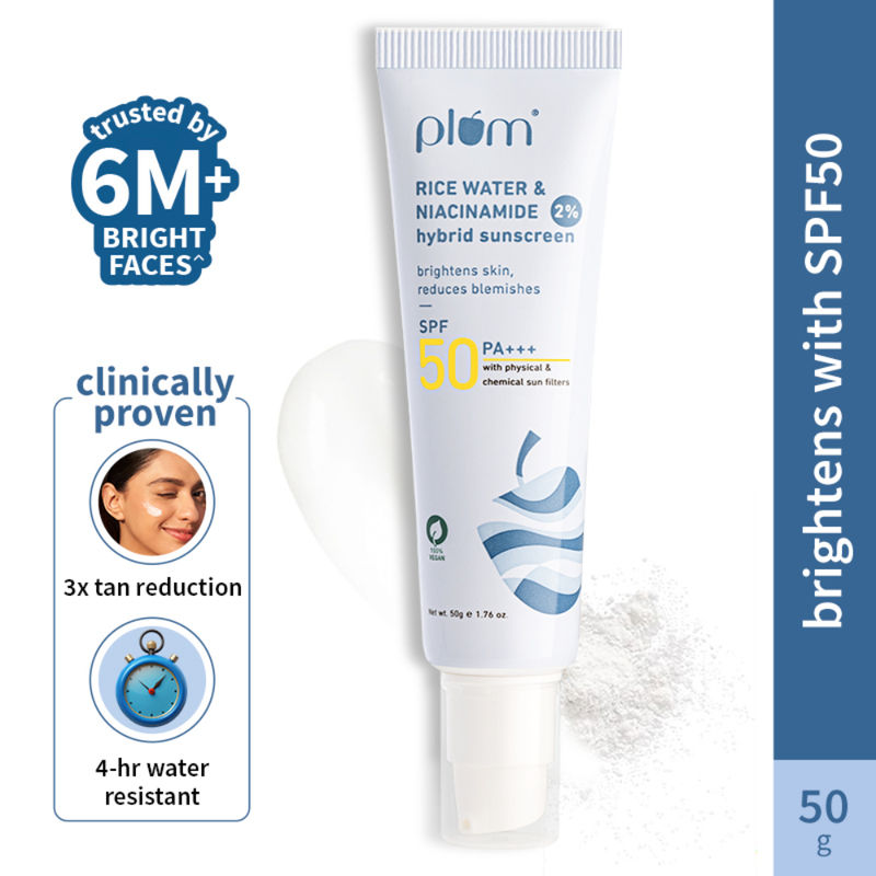 Plum Bestselling 2% Niacinamide & Rice Water SPF 50 PA+++ Sunscreen, For Oily, Normal & Dry Skin