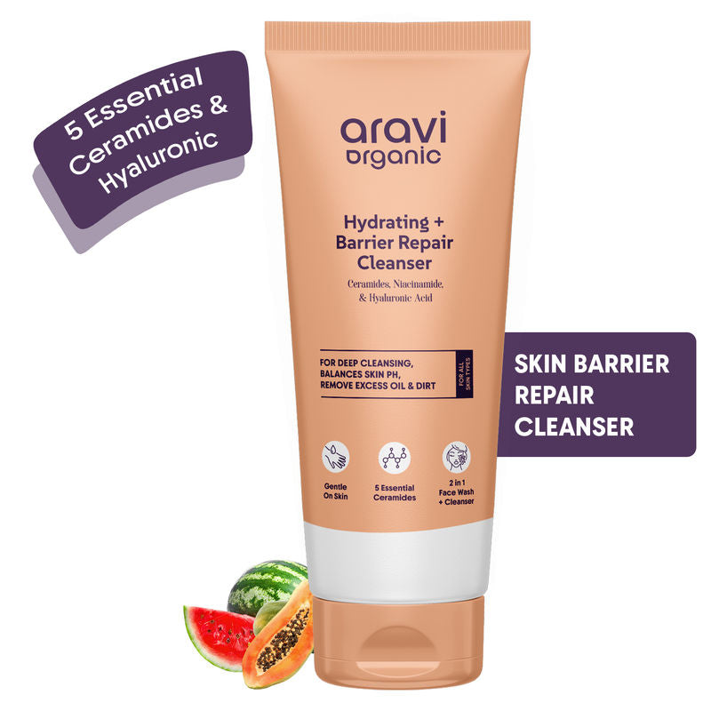 Aravi Organic Hydrating Barrier Repair Face Wash With Ceramide & Niacinamide - For Deep Cleansing