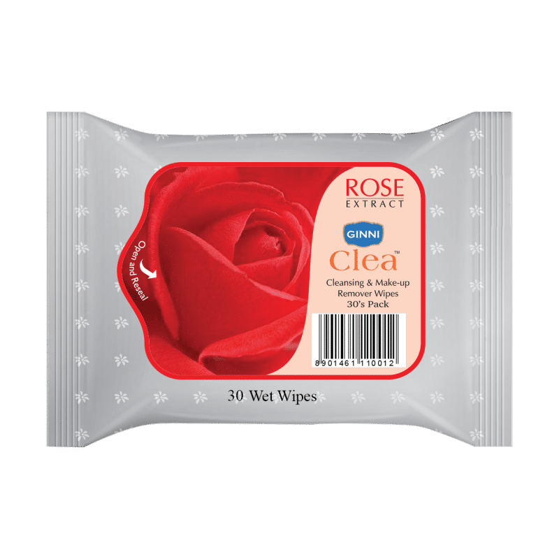 Ginni Clea Cleansing & Makeup Remover Wet Wipes - Rose (30 Wipes)