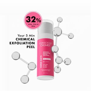 Conscious Chemist Advanced Resurfacing Peeling Solution 25% AHA, 2% BHA, 5% PHA Anti Aging Serum, Exfoliating Serum, Face Serum for Men & Women - Derm Date, 30 ml