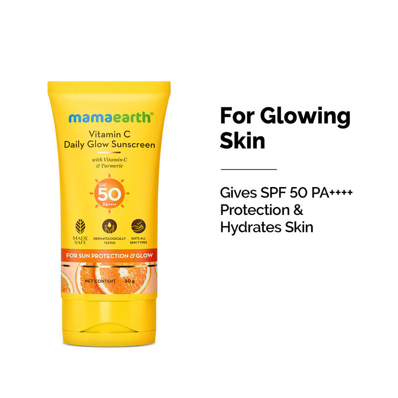 Mamaearth Vitamin C Daily Glow Sunscreen with Vit C & Turmeric for Tan Protection & Glow SPF50 PA+