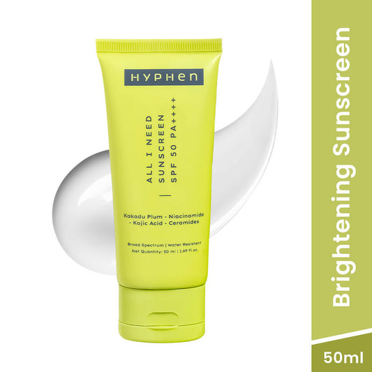 Hyphen All I Need Sunscreen SPF50 PA++++, Brightens -Niacinamide Vit C Rich Kakadu Plum
