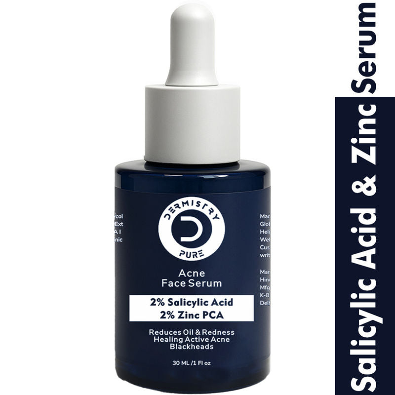 DERMISTRY 2% Salicylic Acid Zinc Face Serum For Oily Acne Prone Skin Open Pores Scars Marks Spots